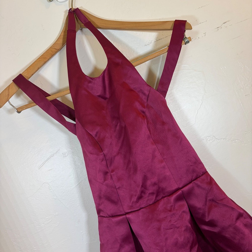 New- Lovers + Friends Magenta Purple Satin Halter Cross Back Mini Dress XS Party